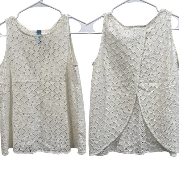 Cream Ivory Eyelet Lace Open Back Sleeveless‎ Top- Small - Picture 1 of 7